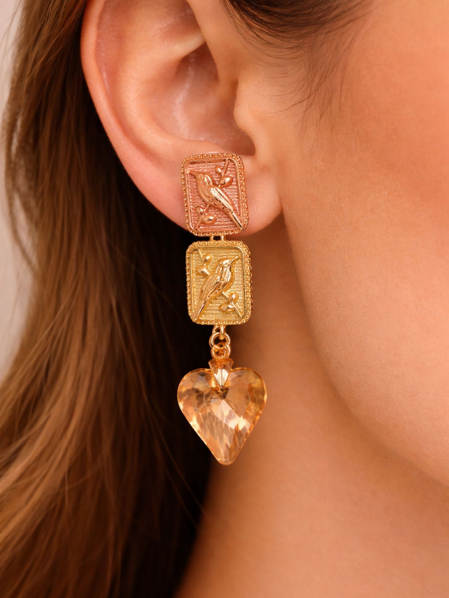 Amber Sparrow Heart Drop Earrings