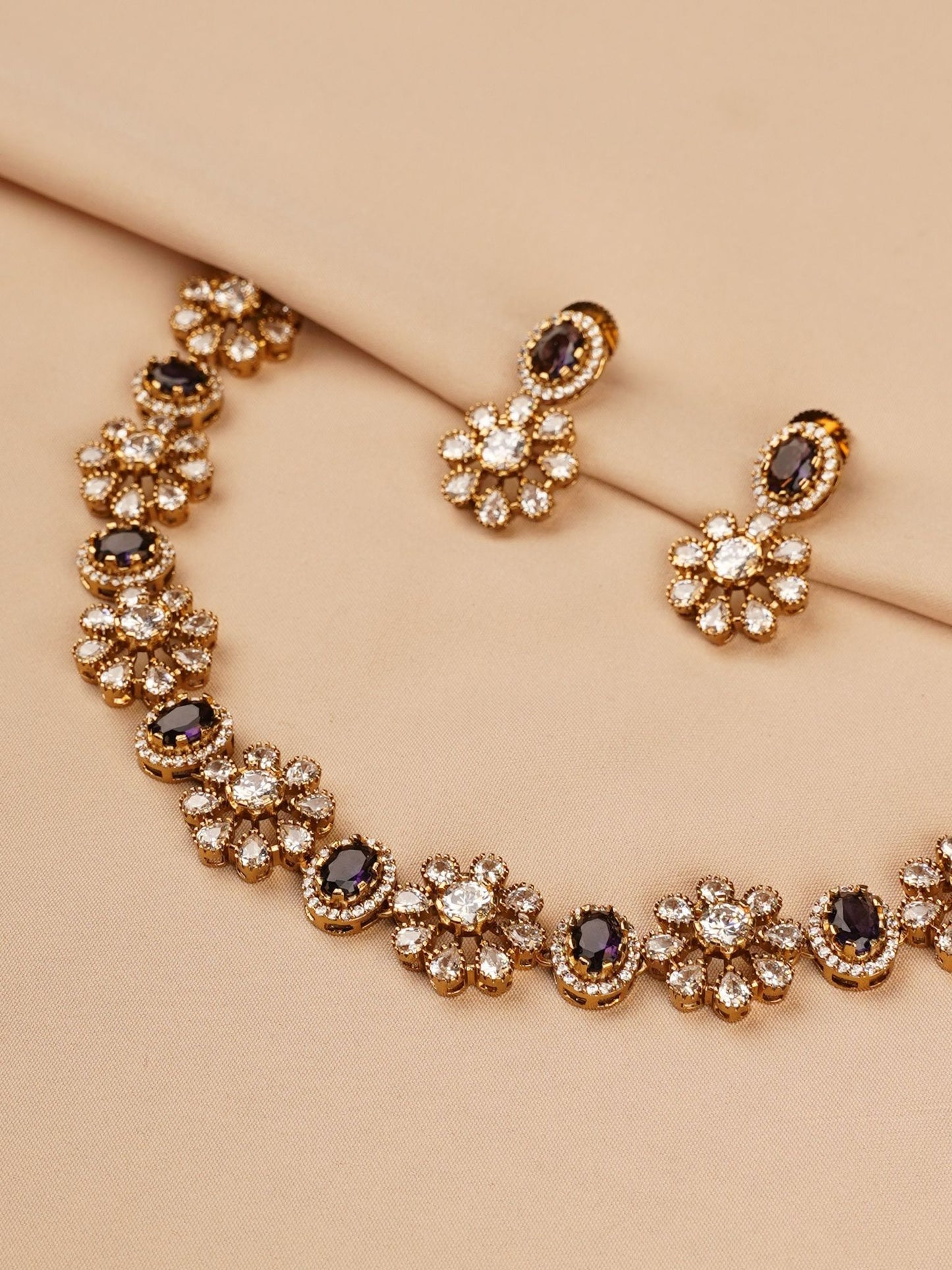 Purple & Crystal Floral Necklace Set