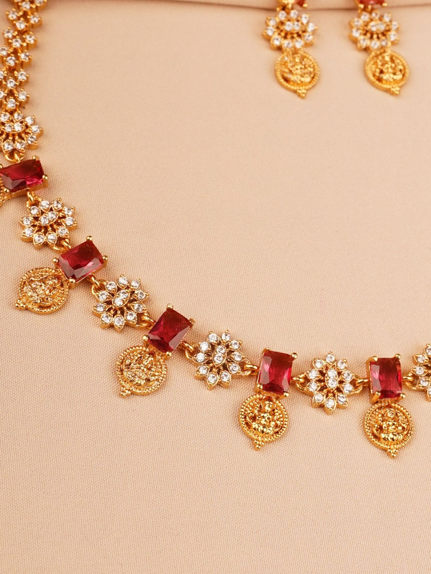 Red Stone & Coin Drop Elegant Necklace Set