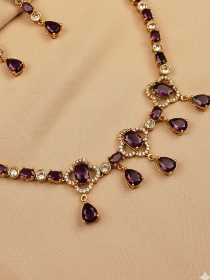 Gold-Plated Purple Choker Necklace Set