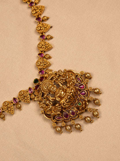 Traditional Lakshmi Temple Necklace Set with Ruby Stones and Earrings KC799