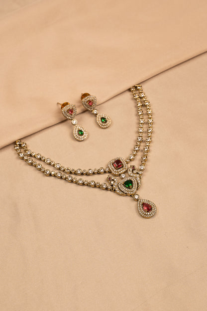 Regal Peacock Motif Stone-Studded Necklace Set with Earrings