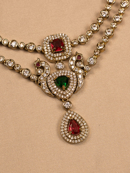 Regal Peacock Motif Stone-Studded Necklace Set with Earrings