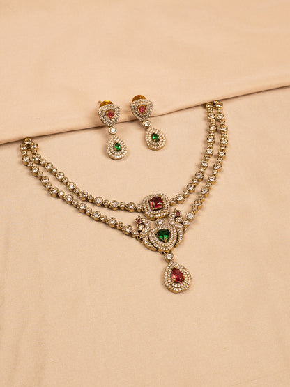 Regal Peacock Motif Stone-Studded Necklace Set with Earrings