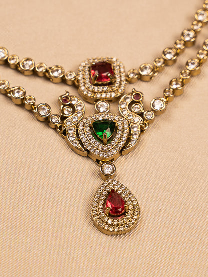Regal Peacock Motif Stone-Studded Necklace Set with Earrings