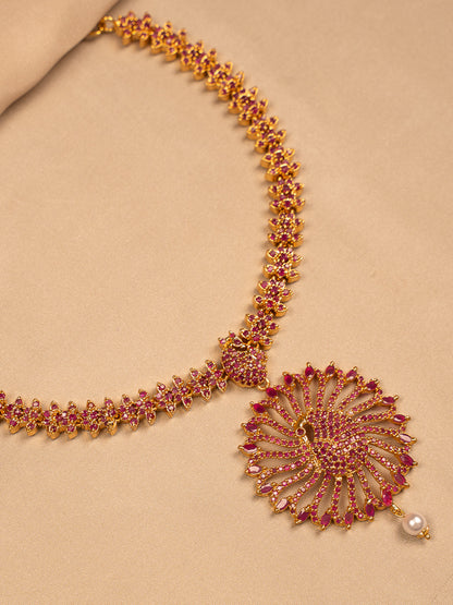 Antique Ruby Floral Pendant Necklace with Pearl Drop