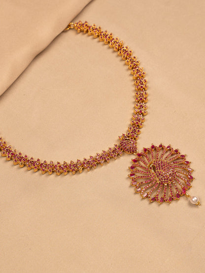 Antique Ruby Floral Pendant Necklace with Pearl Drop