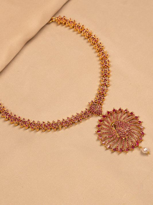 Antique Ruby Floral Pendant Necklace with Pearl Drop