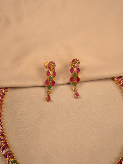 Leaf Motif Ruby & Emerald Necklace Set with Earrings