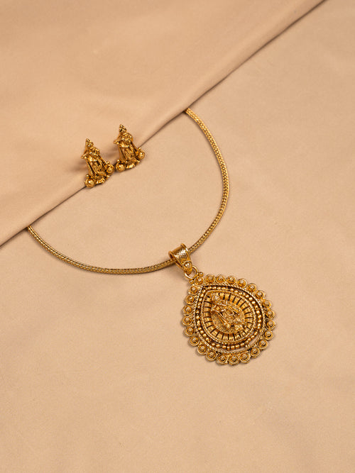 Lakshmi Devi Temple Pendant Set – Antique Gold Finish