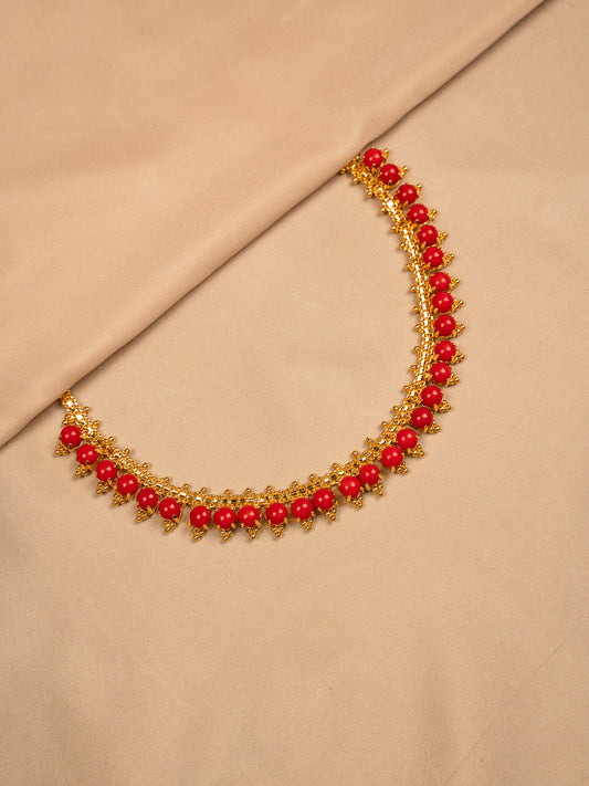 Antique Gold-Plated Red Beaded Short Necklace for Women
