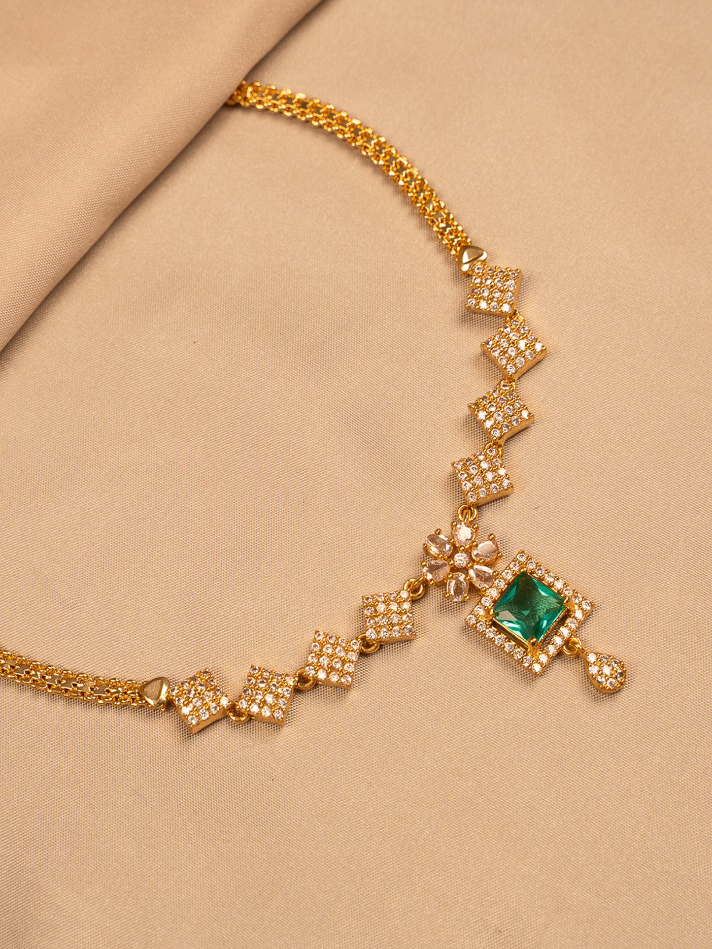 Royal Emerald Green Pendant Necklace with CZ Accents