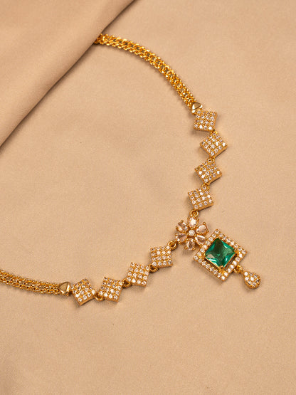 Royal Emerald Green Pendant Necklace with CZ Accents