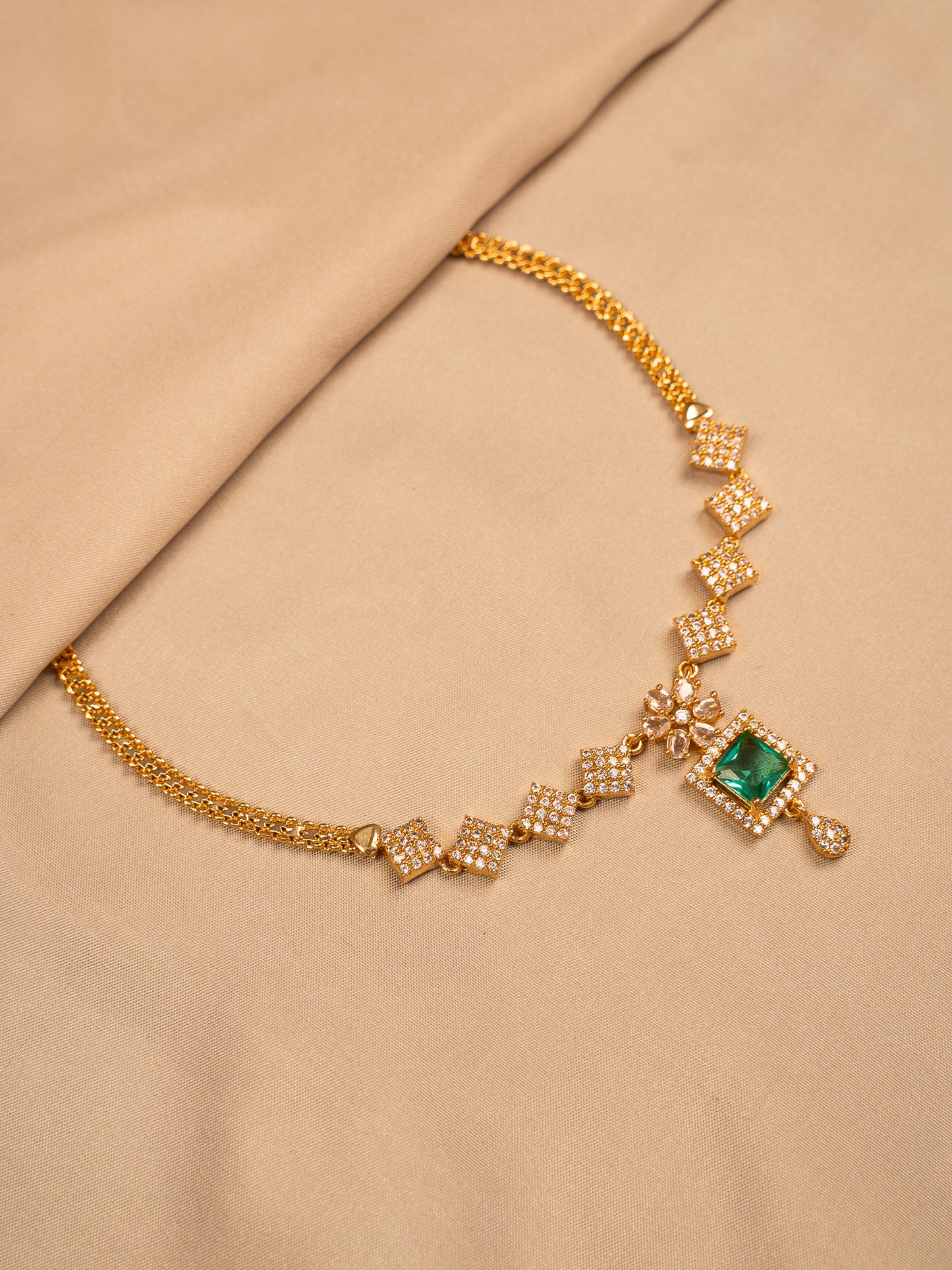 Royal Emerald Green Pendant Necklace with CZ Accents