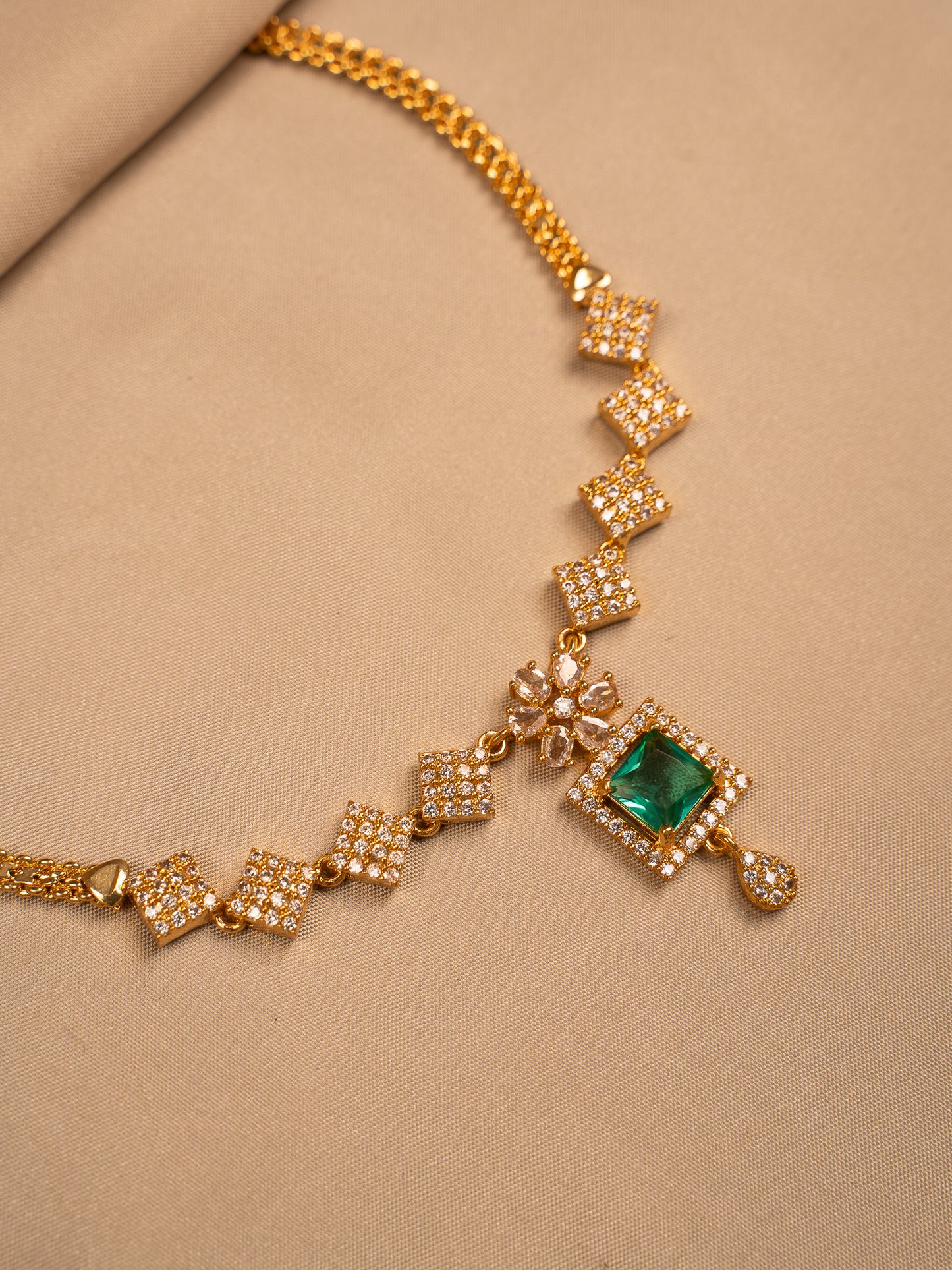 Royal Emerald Green Pendant Necklace with CZ Accents
