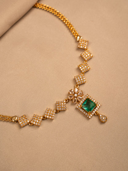 Royal Emerald Green Pendant Necklace with CZ Accents