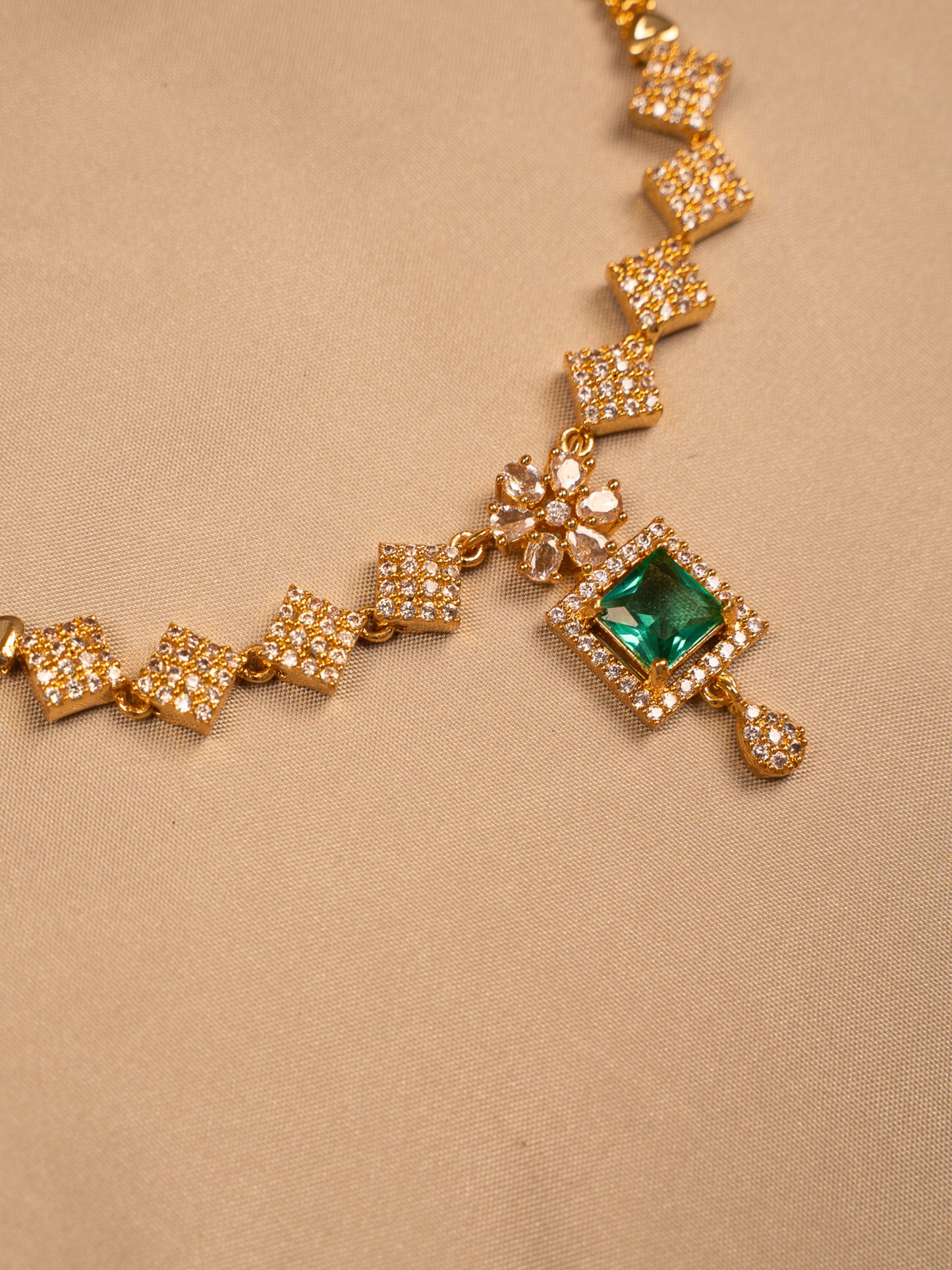 Royal Emerald Green Pendant Necklace with CZ Accents