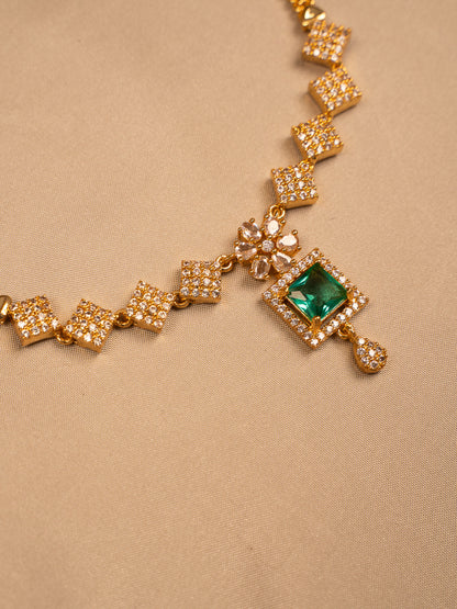 Royal Emerald Green Pendant Necklace with CZ Accents