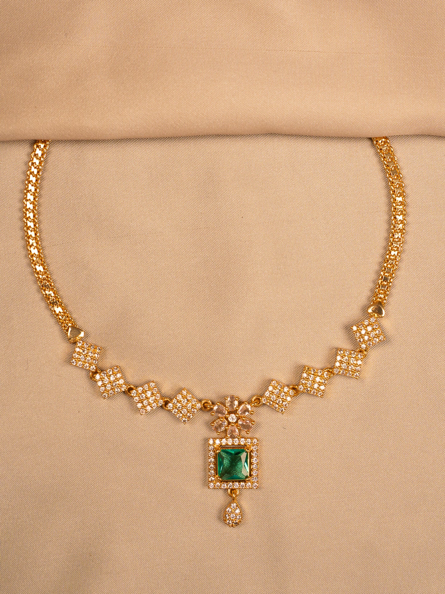 Royal Emerald Green Pendant Necklace with CZ Accents