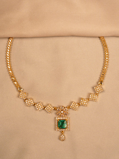 Royal Emerald Green Pendant Necklace with CZ Accents