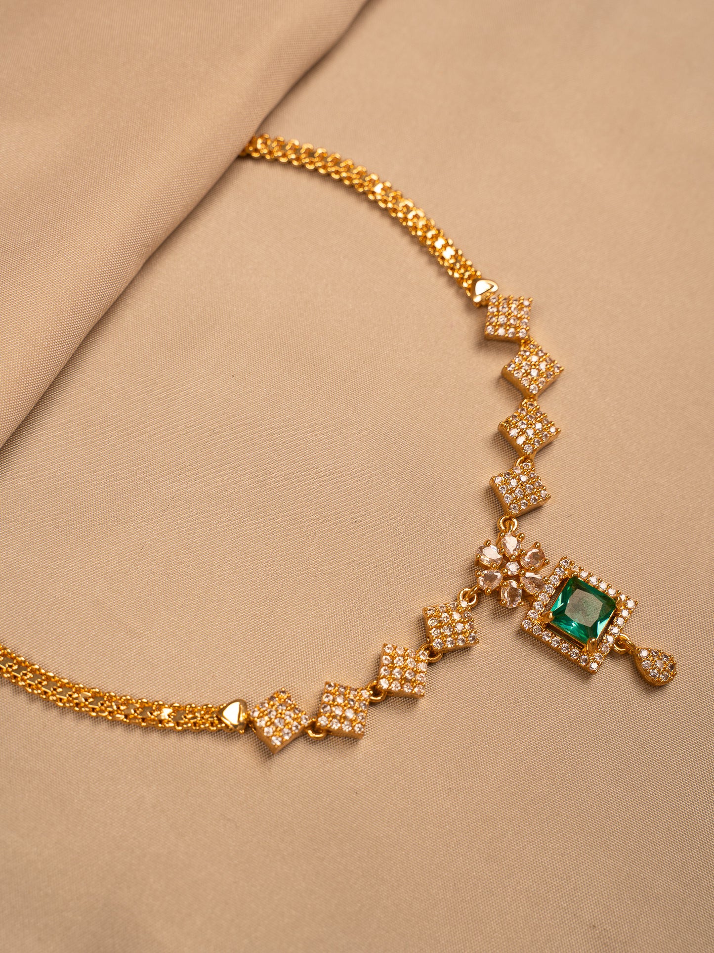 Royal Emerald Green Pendant Necklace with CZ Accents