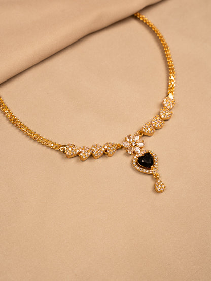 Elegant Black Stone Heart Pendant Necklace