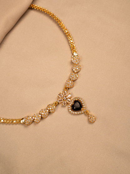Elegant Black Stone Heart Pendant Necklace