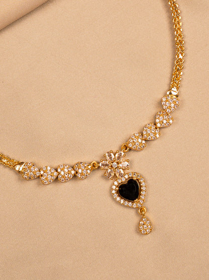Elegant Black Stone Heart Pendant Necklace