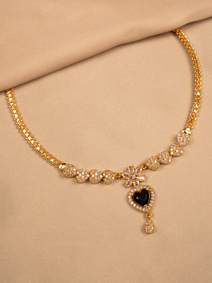 Elegant Black Stone Heart Pendant Necklace