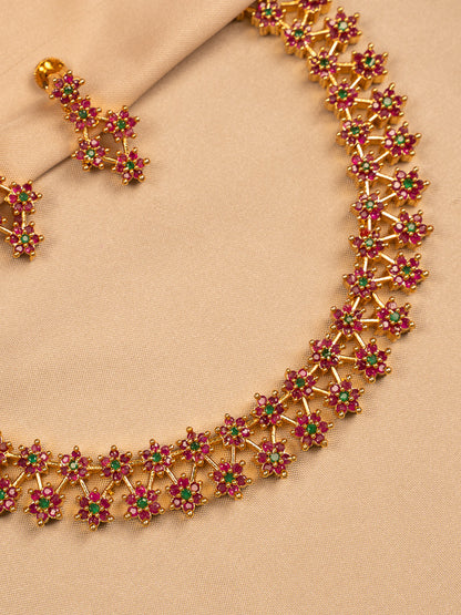 Traditional Ruby & Emerald Floral Necklace Set