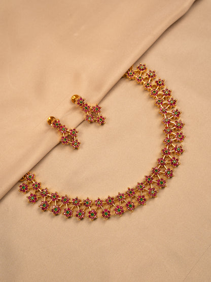 Traditional Ruby & Emerald Floral Necklace Set