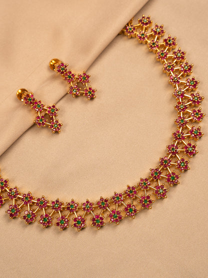 Traditional Ruby & Emerald Floral Necklace Set