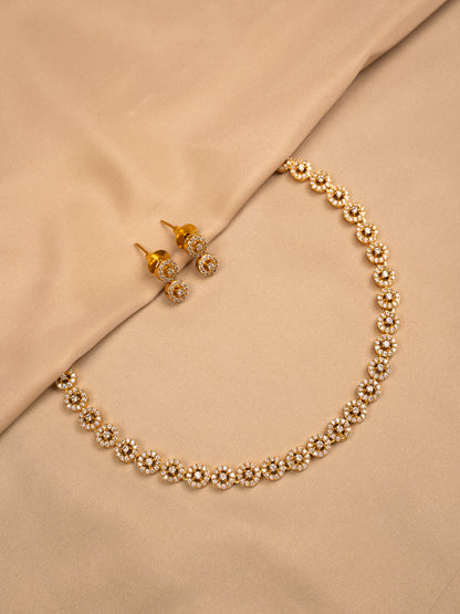 Classic Gold Crystal Floral Necklace Set