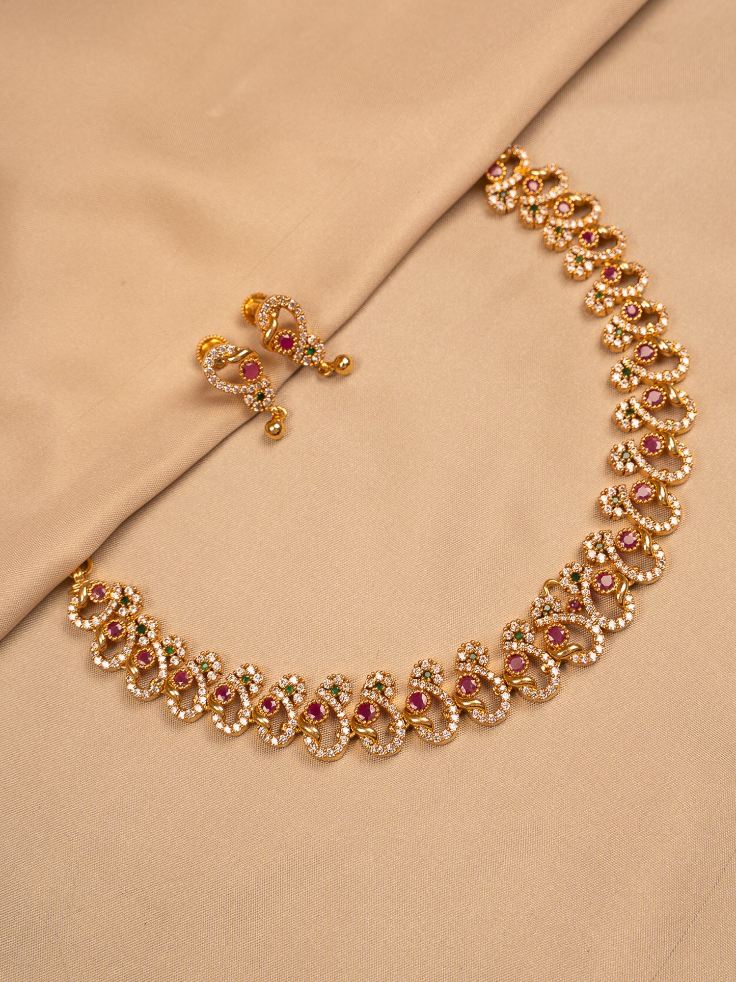 Gold Ruby Green Necklace Set – Bridal & Festive Wear