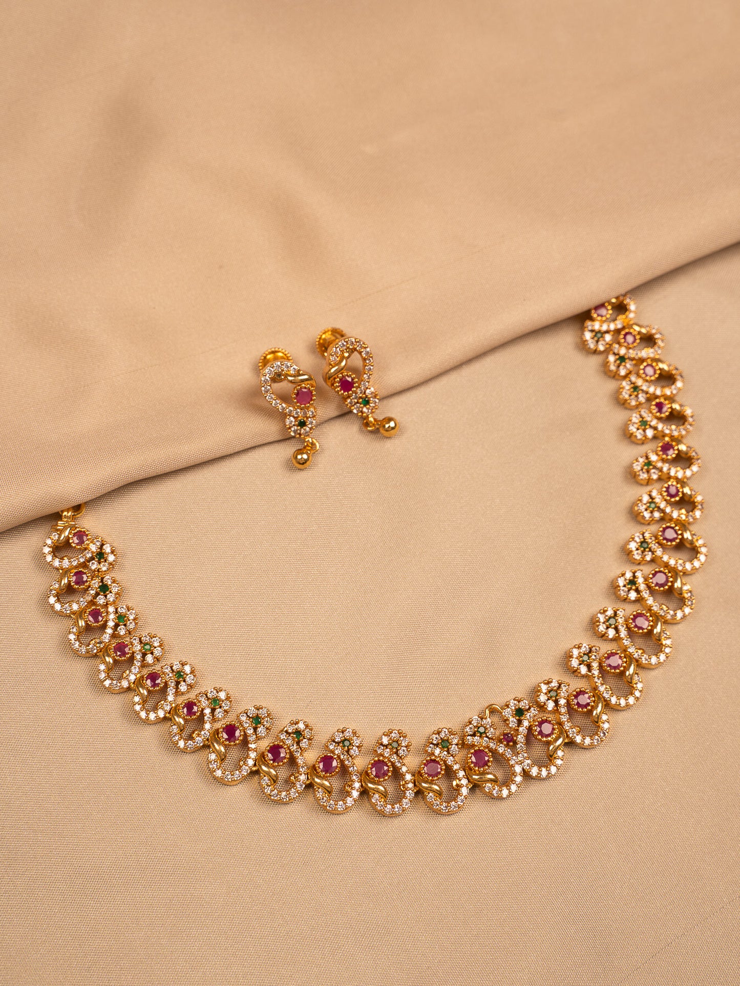 Gold Ruby Green Necklace Set – Bridal & Festive Wear