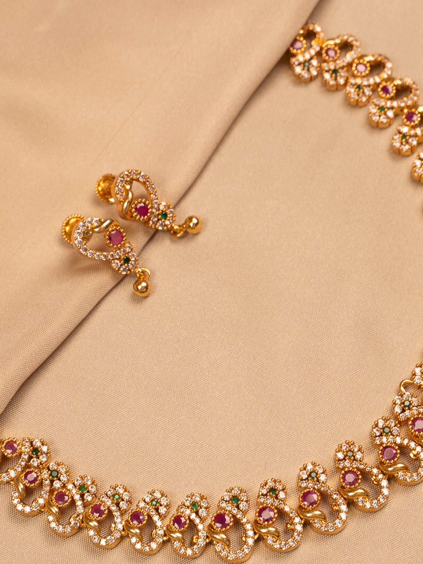 Gold Ruby Green Necklace Set – Bridal & Festive Wear