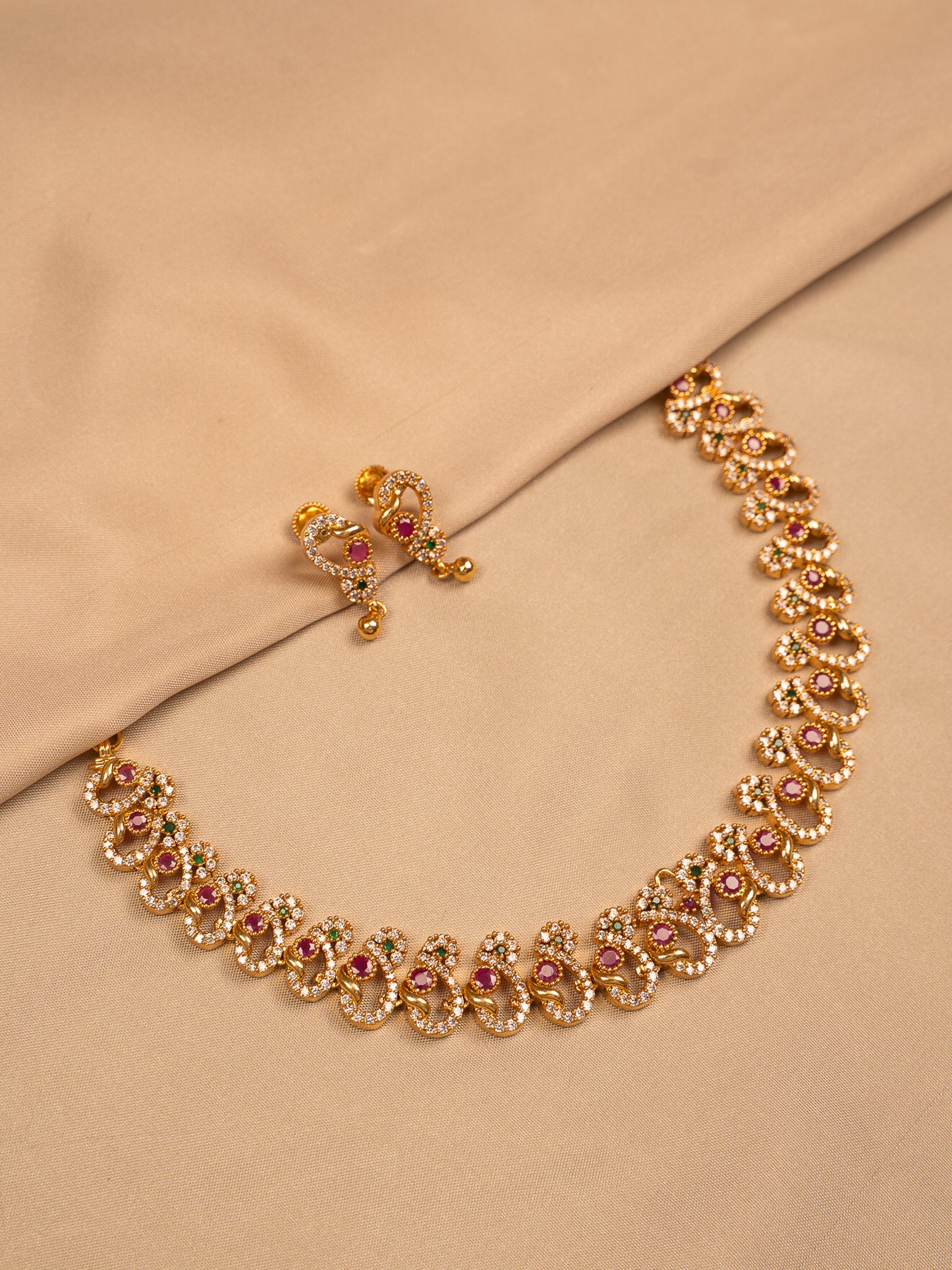 Gold Ruby Green Necklace Set – Bridal & Festive Wear
