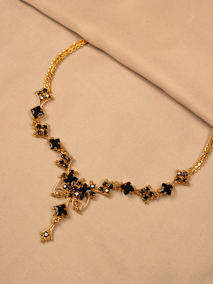 Statement Black Stone Gold Necklace with Intricate Design