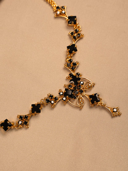 Statement Black Stone Gold Necklace with Intricate Design