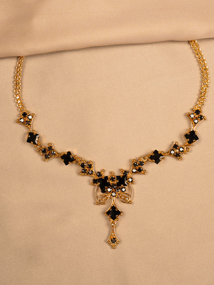 Statement Black Stone Gold Necklace with Intricate Design