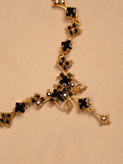 Statement Black Stone Gold Necklace with Intricate Design