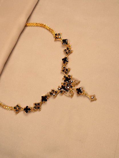 Statement Black Stone Gold Necklace with Intricate Design