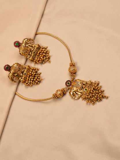 Royal Elephant Motif Temple Necklace Set