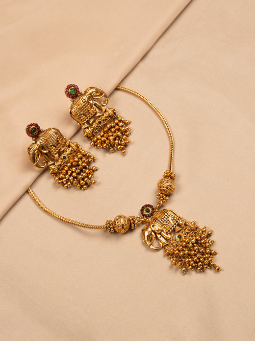 Royal Elephant Motif Temple Necklace Set