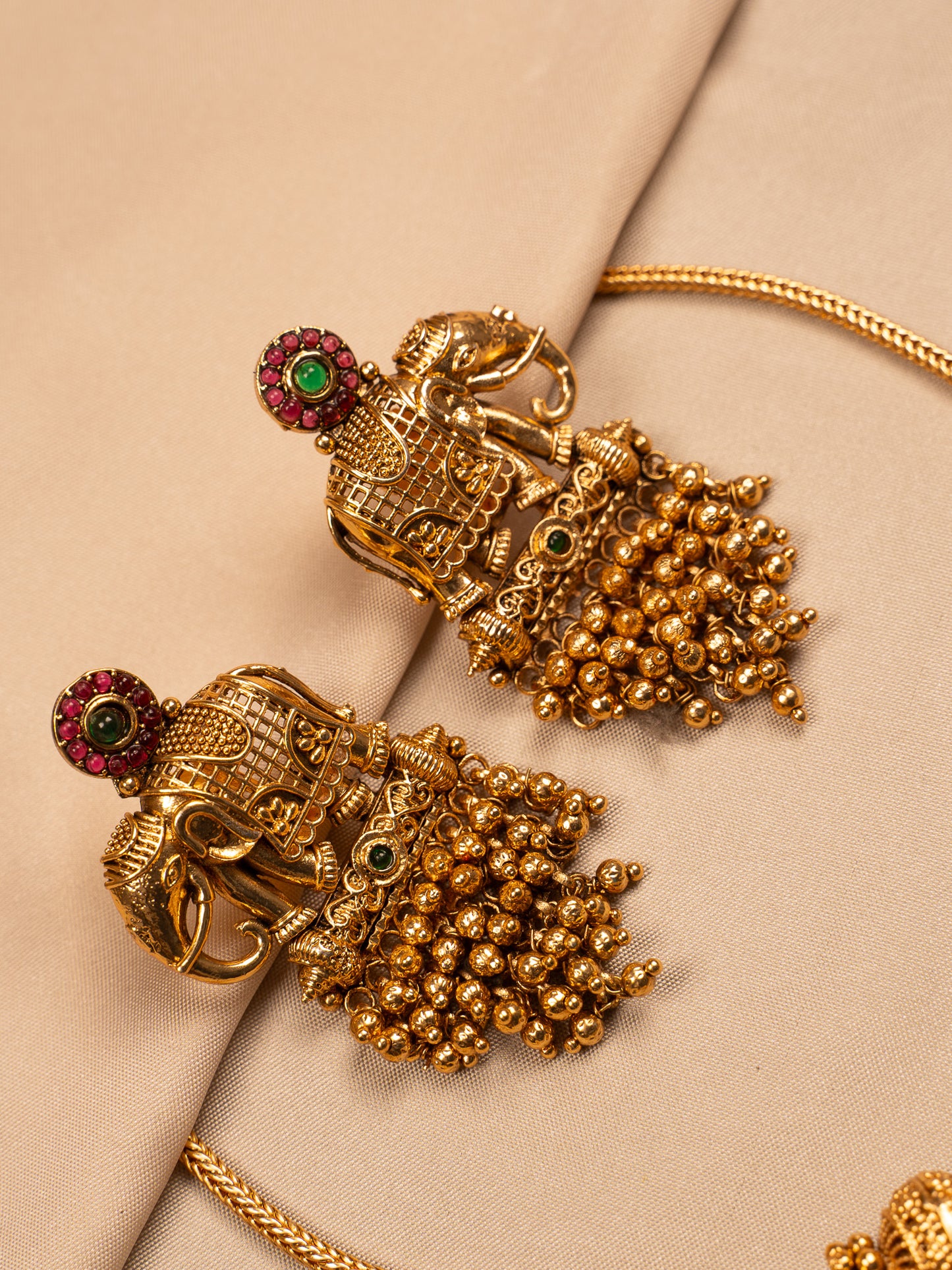 Royal Elephant Motif Temple Necklace Set
