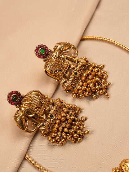 Royal Elephant Motif Temple Necklace Set