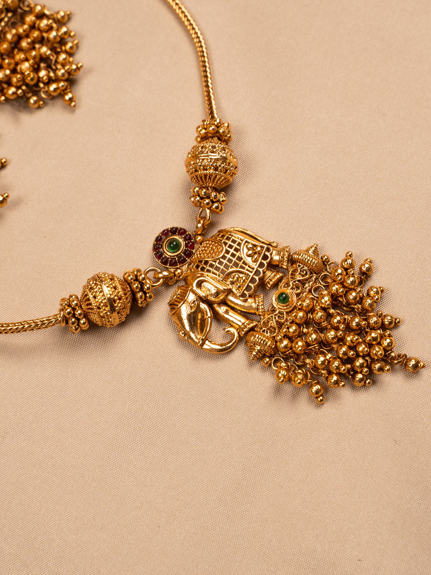 Royal Elephant Motif Temple Necklace Set