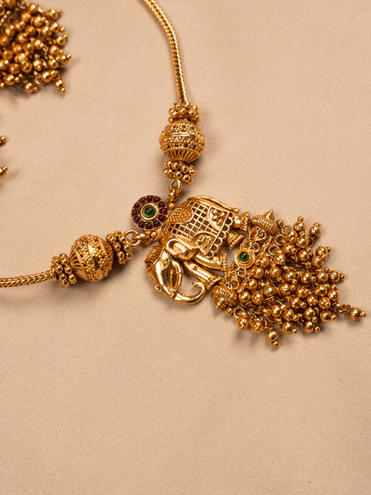 Royal Elephant Motif Temple Necklace Set
