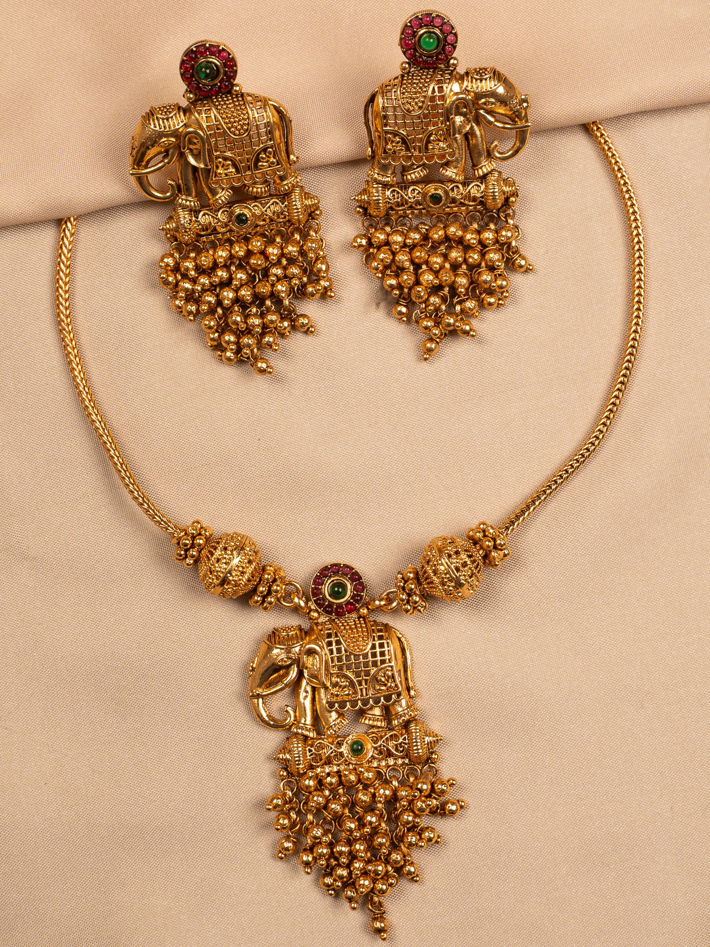 Royal Elephant Motif Temple Necklace Set