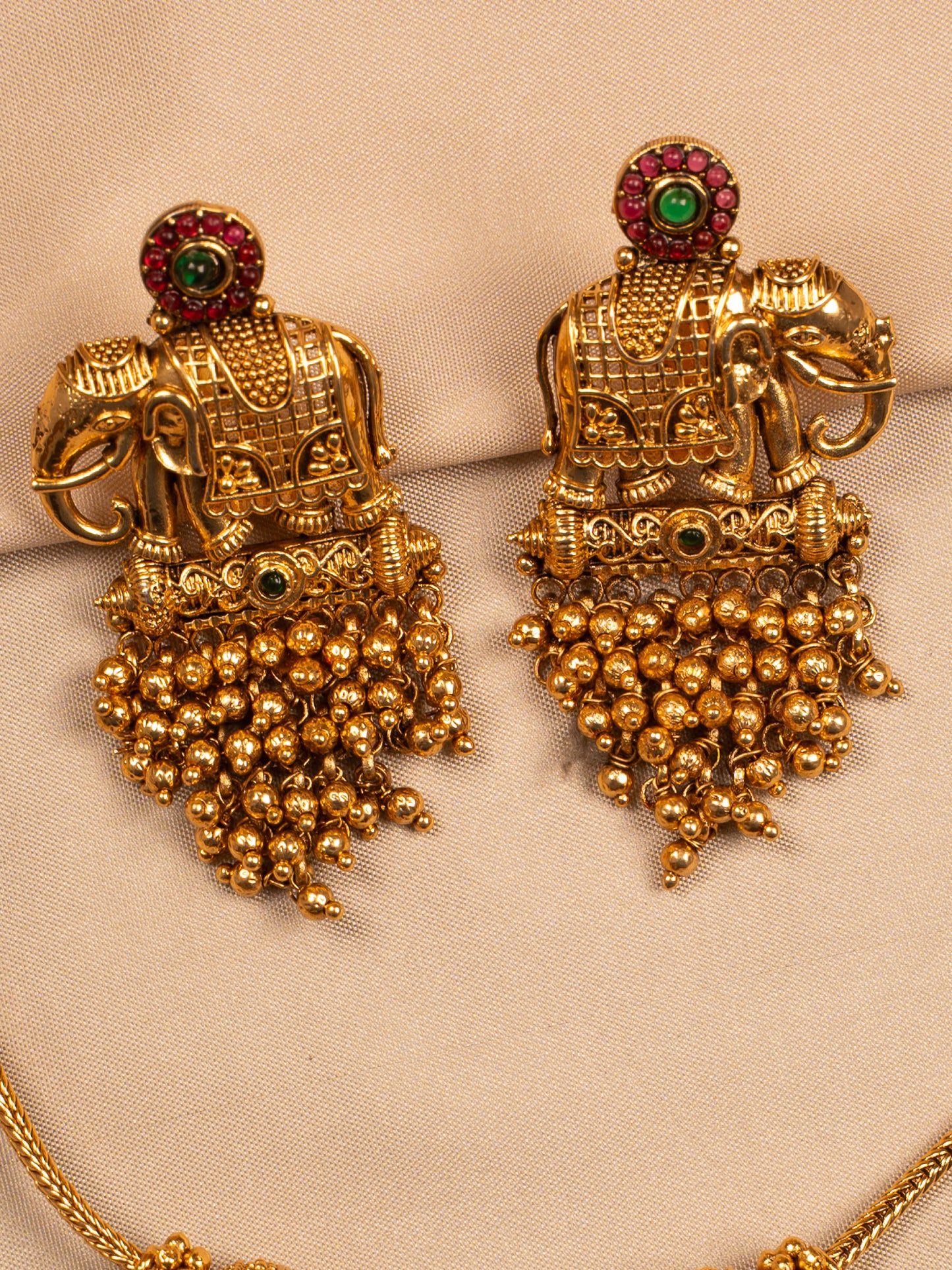 Royal Elephant Motif Temple Necklace Set